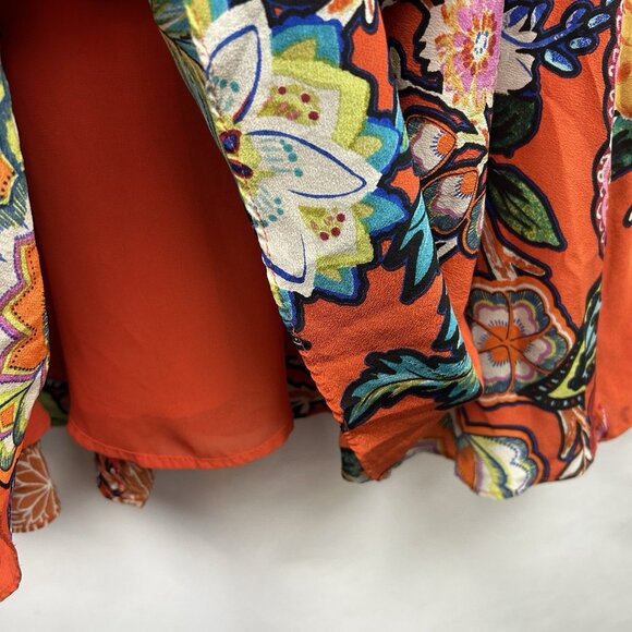MAEVE Anthro Larkhill Silk Boho Small Dress Trapeze Swing Floral Orange Colorful - Picture 12 of 16